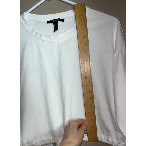 Forever 21 Cotton White Top Crop Drawstring Hem Casual Layering Gym Womens S - Picture 3 of 7